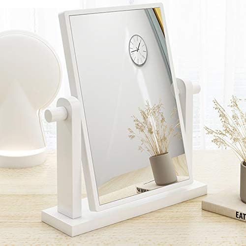 household products Desktop Vanity Makeup Mirror with Wood Stand,360°Rotation Dressing Table Rectangle Mirror,Portable Standing Mirror Bedroom Flip Mirror Adjustable Desk Shave Mirror