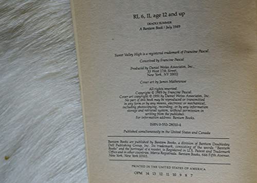 DEADLY SUMMER (Sweet Valley High Super Thrillers) 0553280104 Book Cover