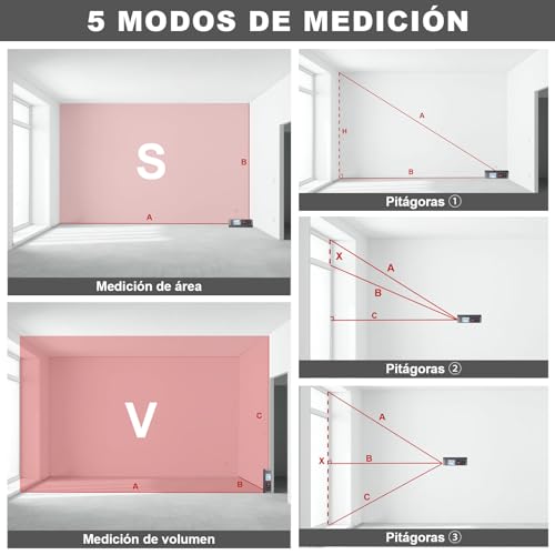 Miniatura 3 de Hychika Medidor Láser - Telemetro Laser Type-C Recargable 60m Medidor De Distancia Digital Portátil Con Lcd Pantalla, Cálculo De Distancia, Área, Volumen, Pitágoras