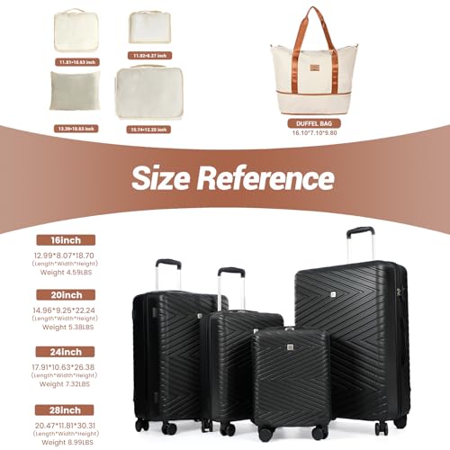 Image of Travelhouse 9-Piece Hardshell Luggage Set with Spinner Wheels & TSA Lock | Lightweight ABS suitcase set: 16 inch, 20 inch, 24 inch, 28 inch hardside suitcases + tote bag + packing cubes