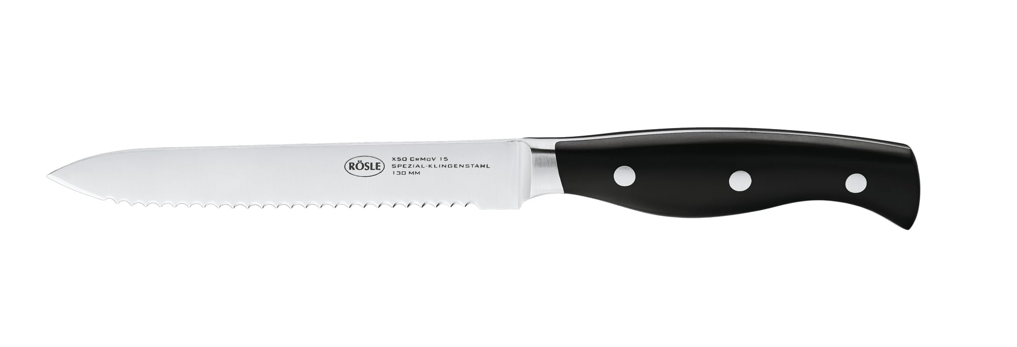 RÖSLE Messer-Set PURA inkl. Tranchiergabel 5-tlg., Kochmesser, Universalmesser, Gemüsemesser, Fleischmesser, mit scharf geschliffener Klinge aus Klingenspezialstahl, genieteter Griff