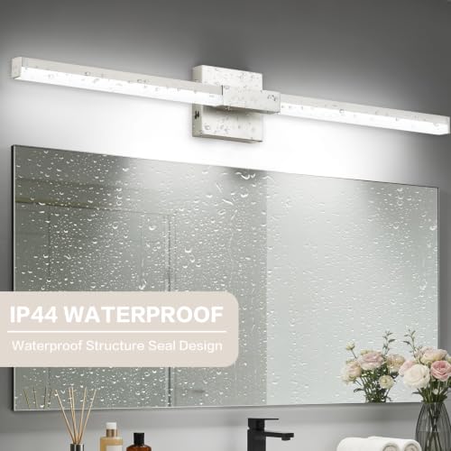 Image of SOLFART Vanity Lighting Fixtures Dimmable: Brushed Nickel 32-Inch Detachable 4-Way Light Direction Bathroom Light Fixtures Over Mirror ETL IP44