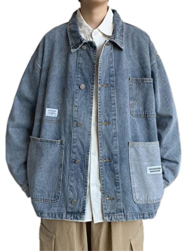 Male Retro Cargo Denim Jacket Y2K Spring Autumn Student Loose Tide Jacket Couple Harajuku Coat2