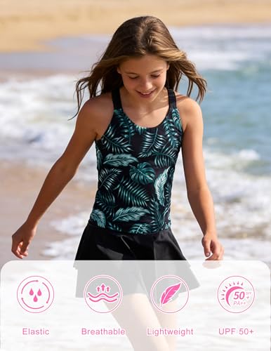 Image of ALISISTER Girls Tankini Swimsuit Two Piece Bathing Suits Summer Beach Swimwear with Shorts for 7-12 Years