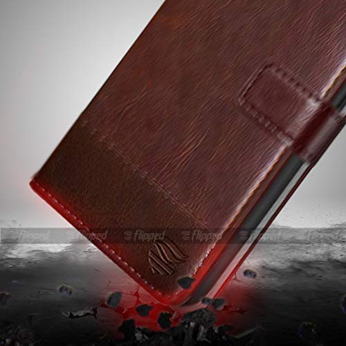Image of FLIPPED Vegan Leather Flip Case Back Cover for iQOO 9 SE 5G (Flexible, Shock Proof | Hand Stitched Leather Finish | Card Pockets Wallet & Stand | Tan with Brown)
