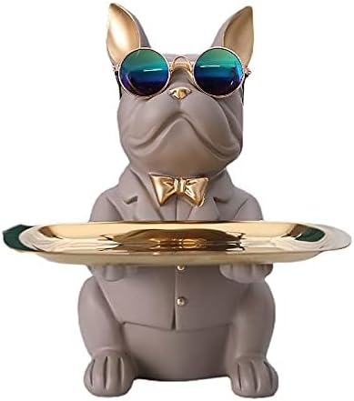 Miniatura 2 de suruim Regalos de bulldog francés, bandeja para llaves, bandeja para caramelos, decoración del hogar, estatua de mayordomo de resina, cuenco para