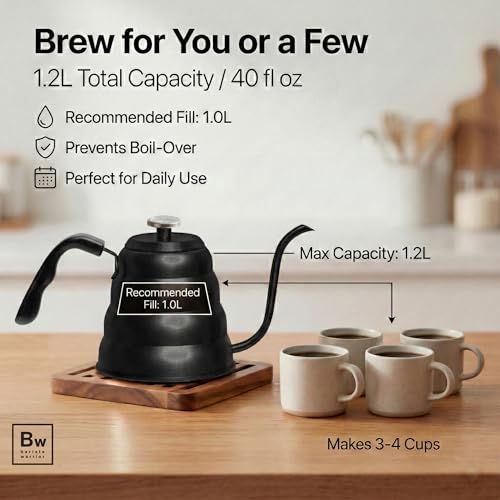 Image of Barista Warrior Gooseneck Kettle, 1.2L Pour Over Kettle, Matte Black