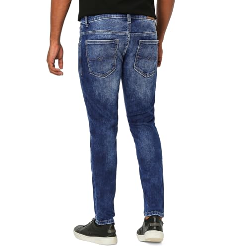 Image of MUFTI Men's Mid Blue Ankle Length Stretch Jeans