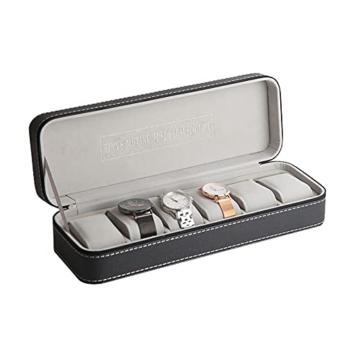 Fetcoi Boîte à montres 6 emplacements en cuir PU et flanelle portable avec fermeture éclair Cover