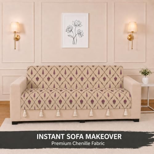 Image of STITCHNEST 'Eden Weaves Collection Series' 3 Seater Sofa Cover - Full Coverage| Elegant Woven Fabric, Decorative Tassels, Washable & Durable for Modern Living