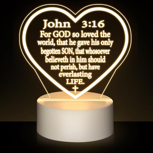 Kosiz 1 Pcs Easter Christian Gift Jesus LED Light Religious Gift for Night Men Women Acrylic John 3:16 Lamp with Base Bible Verse Gifts for Mothers Day Birthday Anniversary (John 3:16)