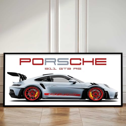 Image of kotart Big Porsche GT3RS 911 Car Framed Posters Gift Items for Boys Room Wall Decoration Bedroom Living Room Office Studio Decor | Car Poster Frame for Wall Decor Set Of 1 Size (10 x 19 inch)