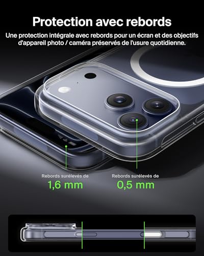 Belkin SheerForce Clear Coque iPhone 17 Pro Max Coque de Protection Compatible MagSafe Design Fin Protection Antimicrobienne Antirayure Magnétique et Anti Impacts - vue 7