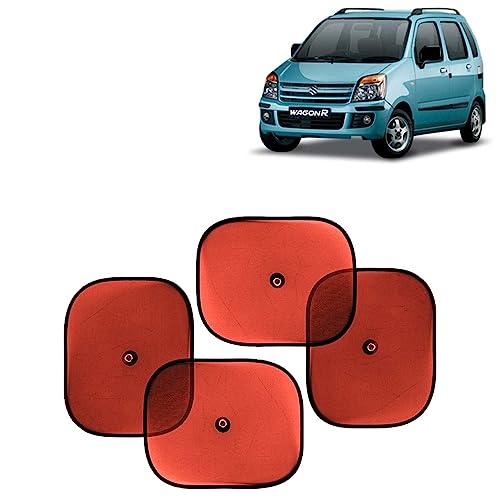 Image of KINGSWAY Car Window Curtain Sticky Sun Shades Compatible with Maruti Suzuki Wagon R, (Year 2003-2010), Universal Fit Sunshades for Side Window, Rear Window, Red Color, 4 Pieces