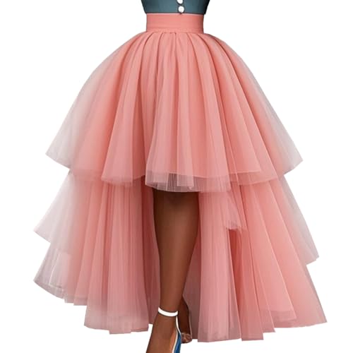 WDPL High Low Tulle Skirt for Women Wedding Party Prom Cocktail Mesh Long Tulle Skirts Pink X-Large