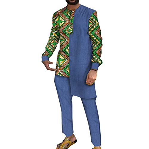 Ensemble traditionnel africain homme 2 pièces haut manches longues et pantalon 100% coton