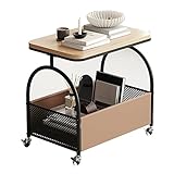 【Vintage élégant】Le panneau en bois massif épais + le panier de rangement en PU créent un style vintage attrayant, ce qui fait de cette table d'appoint de canapé un accent décoratif pour votre maison et une combinaison parfaite avec d'autres meubles