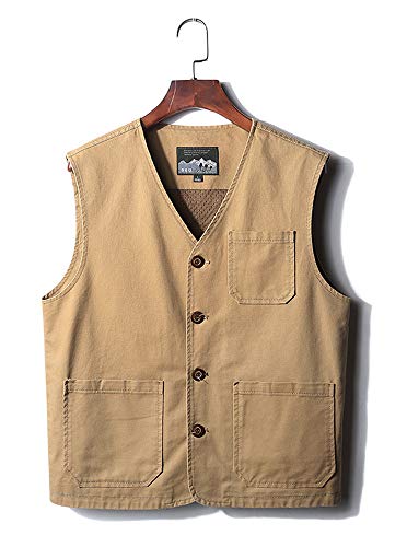 Gihuo Colete masculino casual de algodão para viagem ao ar livre, Caqui, G