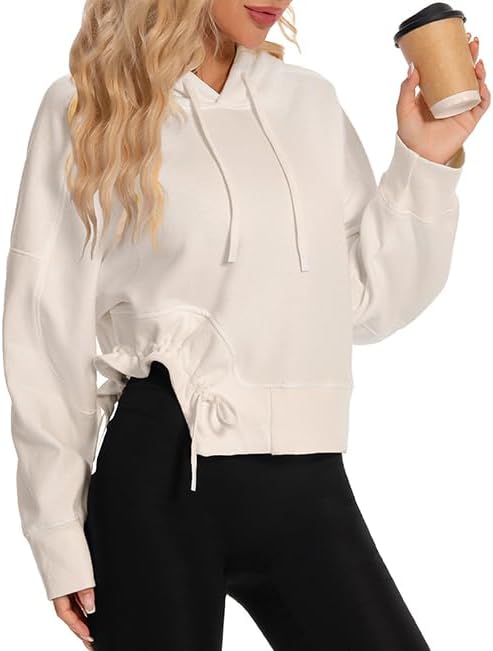 Womens Workout Hoodies Pullover Asymmetrical Hem With Drawcord Y2K Hooded Sweatshirt Oversized Trendy Clothes - Image 3