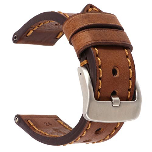 24Mm Soft Cow Leather Strap Brown Thick Watch Band Copper Hand String Thread Brush Buckle For Panerai #TOP19