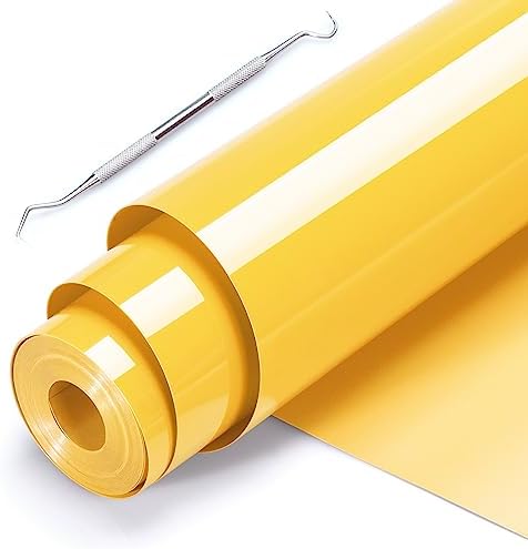 CRECRAFT HTV Vinyl Rolls Heat Transfer Vinyl - 12'' x 20ft Yellow HTV Vinyl for Shirts, Perfect Iron On Vinyl for Cricut, Easy to Cut & Weed for Heat Vinyl Design (Yellow)