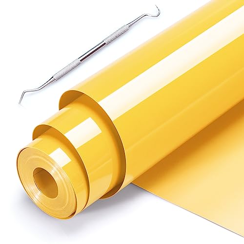 Crecraft Htv Vinyl Rolls Heat Transfer Vinyl - 12'' X 20Ft Yellow Htv Vinyl For Shirts, Perfect Iron On Vinyl For Cricut, Easy To Cut & Weed For Heat Vinyl Design (Yellow) #TOP28