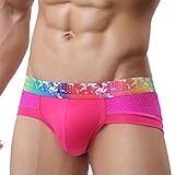 NEARTIME Men's Underwear, Mens Low Waist Boxers Shorts Men Underpants Soft Briefs (L, Hot Pink)