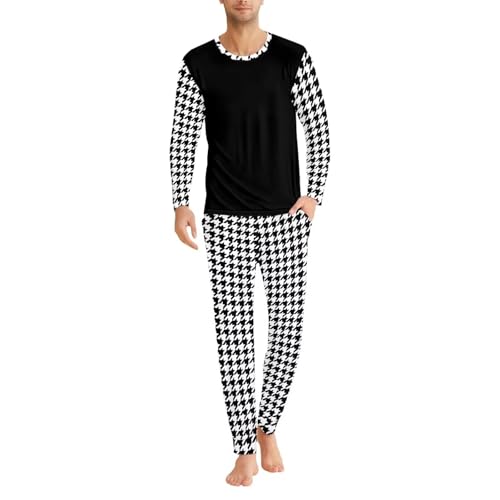 Matching Pajamas for Couples 3D Print Houndstooth Plaid Pattern Long-Sleeved Nightwear Round Neck4