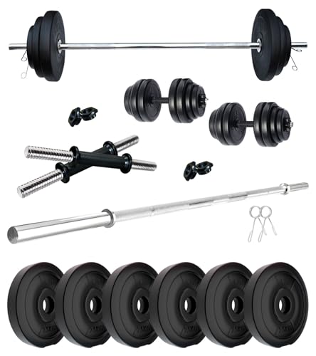 Image of Kore PVC 15 Kg Home Gym Set with One 3 Ft Straight Rod and One Pair Dumbbell Rods, Multicolour