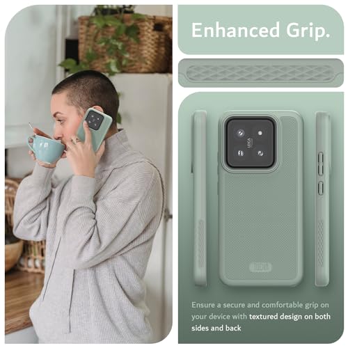 Image of TUDIA DualShield Grip Designed for Xiaomi 14 5G Back Cover (2024), [MergeGrip] Military Grade Dual Layer Shockproof Slim Tough Heavy Duty Protection - Green Lily
