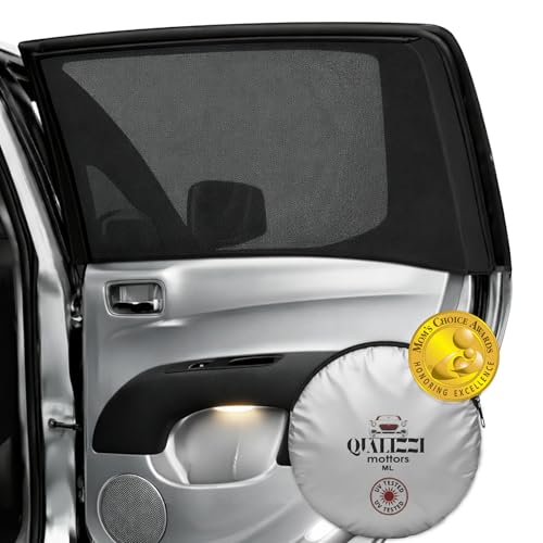 ML/Car Window Sun Shades (9 Sizes) for Large Cars & SUVs - Heat-Blocking Mesh Screens to Protect Back Seat from Sun, UV & Bugs, Cooler Travel for Kids, 2-Pack by Qualizzi