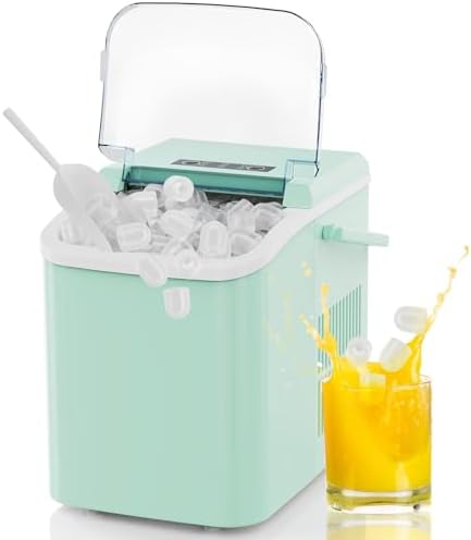 NEWBULIG Ice Makers Countertop with Handle, Portable Ice Machine, 9 Bullet Ice Cubes in 6 Mins, 26lbs in 24Hrs, Auto-Cleaning, with Basket and Scoop, for Home, Kitchen, RV, Camping, Green