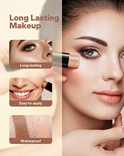 Meto Mineral Cream Contour Stick (2 Count), Highlighter And Bronzer Pen For Medium Skin Tones, Non-Stick Face Brightens & Shades Pencil, Facial Contour Shaping Makeup Sticks (Almond, Clay) #TOP4