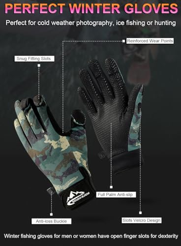 SUJAYU Fishing Gloves for Men & Women, Ice Fishing Gear, Cold Weather Hunting Gloves, Kayak Gloves for Fly Fishing (Black, Large) - Thumbnail 7