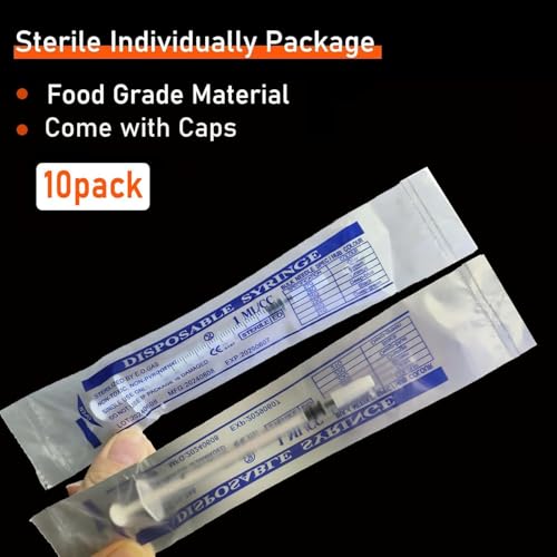 10 Stück 1ml Kolostrum-Spritzen ohne Nadel, Plastik-Spritzen mit Kappen zum Abmessen von Flüssigkeiten, für wissenschaftliche Labore, zur Fütterung von Haustieren, steril, einzeln verpackt