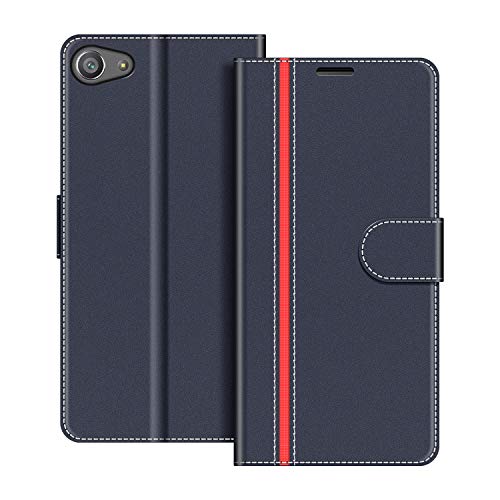 COODIO Funda para Sony Xperia Z5 Compact, Magnético Funda con Tapa para Sony Xperia Z5 Compact, Azul Oscuro/Rojo