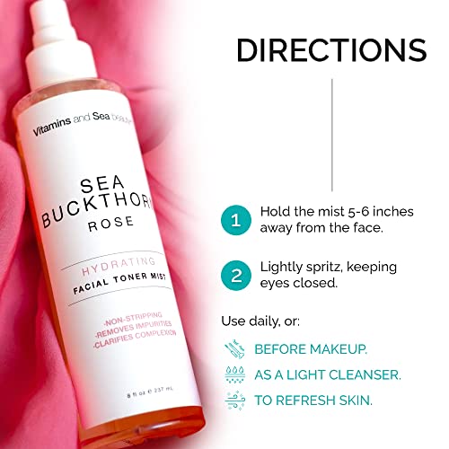 Vitamins And Sea Beauty, Hydrating Rose Water Toner Face Mist, Moisturizing Facial Spray For Skin With Sea Buckthorn 8 Fl Oz #TOP4