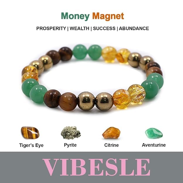 Image of Unisex Money Magnate Crystal Bracelet - Citrine, Tiger Eye, Green Aventurine, Pyrite, Healing Crystals Stone Multi Beads Bracelet, for Wealth, Confidence, Good Luck, and Protection