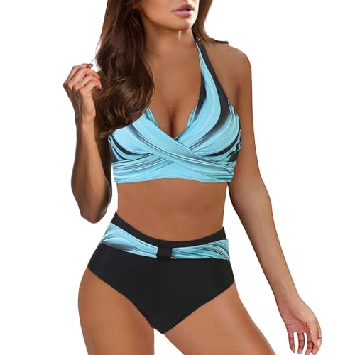 Ashleyzj Bikini Damen Set Zweiteiliger Sexy Badeanzug V Ausschnitt überkreuztes Bauchweg Bademode Blumenmuster Bikinis H...