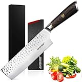 anshee 7 Inch Japanese Nakiri Cleaver Knife & Vegetable Cleaver - High Carbon Stainless Steel Kitchen Knife with Anti-Stick Hammered Blade, Ergonomic Handle & Copper Rivet for Meat, Vegetables