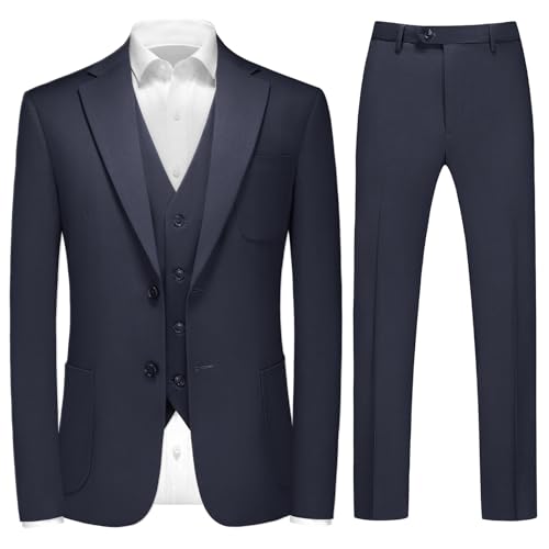 Rogers & Morris Men's 3 Pieces Suit Wool Solid Two Buttons Slim Fit Essential Style Blazer Vest Pants Set