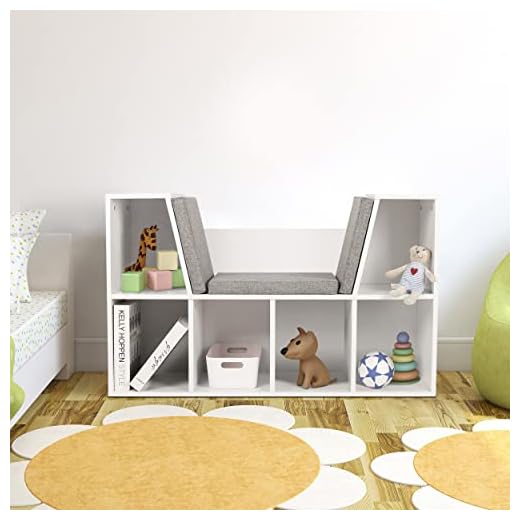 MUPATER Kids Reading Nook Organizer with Storage Bookshelf and Detachable Cushions, 6-Cubby Bookcase Cabinet for Kids Room and Bedroom, White