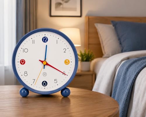 Image of HOME SKILL Analog Alarm Clock for Heavy Sleepers Loud Clock for Adults Classic Twin Bell - Super Loud, Non-Ticking Silent Quartz Movement, Backlight, Decor Bedroom /Office (Round Blue)