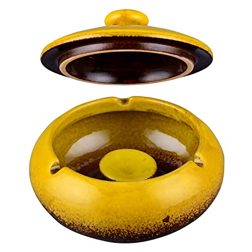 Cinzeiro ao ar livre com tampa e cinzeiros de cerâmica para cigarros, bandeja redonda de porcelana c