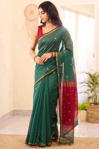Image of SGF11 Women's Kanjivaram Soft Cotton Linen Silk Saree With Blouse Piece