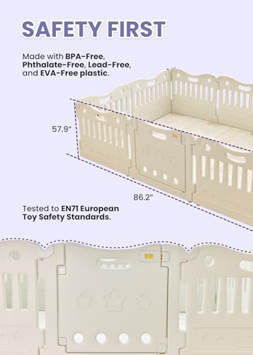 Baby Care Play Mat Funzone Play Pen - Extra Large Baby Play Yard - Play Pen for Baby - Safe with Double Locking (Fog Grey, Full Set)