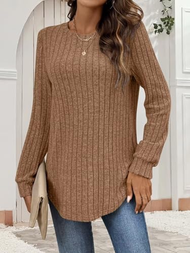 Bliwov Womens Long Sleeve Shirts Fall Tunic Top CrewNeck Dressy Casual Outfits Loose Pullover Sweaters Blouse Fashion Clothes3