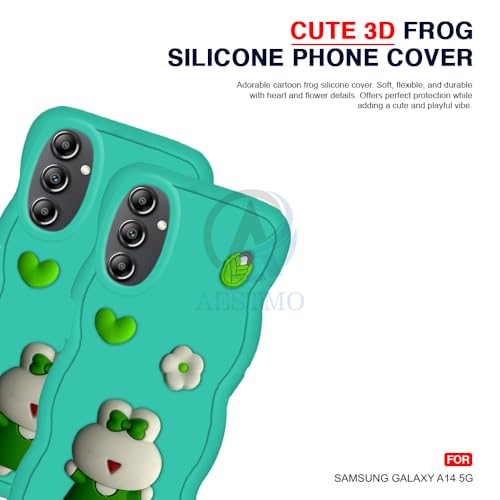 Image of AESTMO Back Case Cover for Samsung Galaxy A14 5G | 3D Cute Fun Cartoon Characters | Anti Slip Grip Cute Wave Curly Frame Shape | Full Body Protection Back Cover for Samsung Galaxy A14 5G (MintGreen)