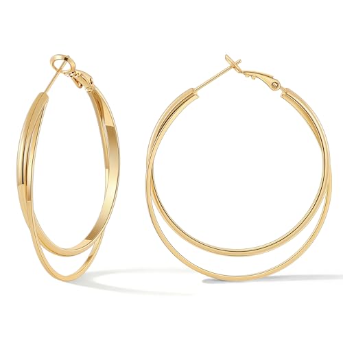Gacimy Gold Plated Criss Cross Hoop Earrings for Women, 40MM Medium Hoops