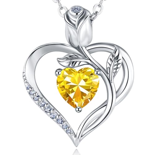 Image of Heart Birthstone Necklace for Women I Love You